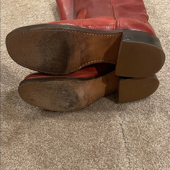 Frye Red Leather Tall Heeled Boots - Picture 5 of 11